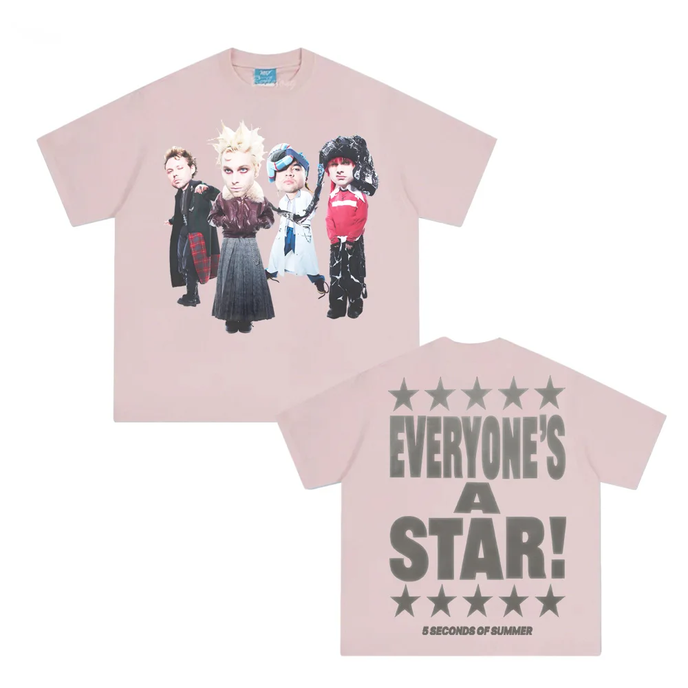 الجميع نجم! تي شيرت 2025NEW تي شيرت بنفس النمط 5 ثانية من الصيف 100% قطن تريند مريح تي شيرت عالي الجودة