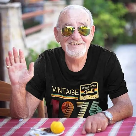 Vintage 1976 T-Shirts für Männer, 50. Geburtstag, originelle Geschenke für Papa, Vatertag, Ehemann, geboren im Jahr 1976, tolles Spruch-T-Shirt, Kurzarm – Detail 6