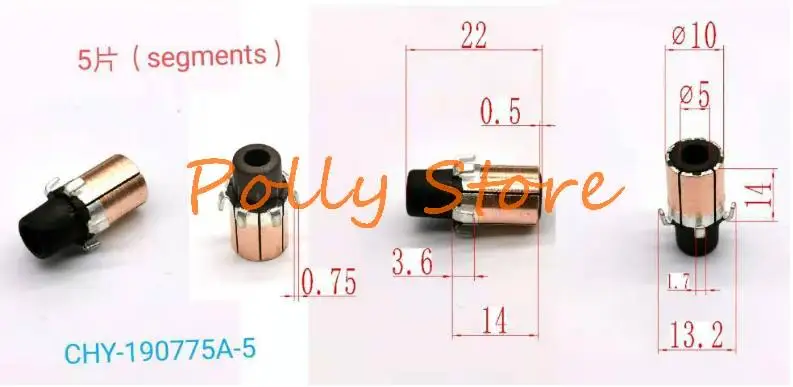 5/10pcs 5*10*22(14)mm 5P Teeth Copper Hook Type Electrical Motor Commutator CHY-190775A-5