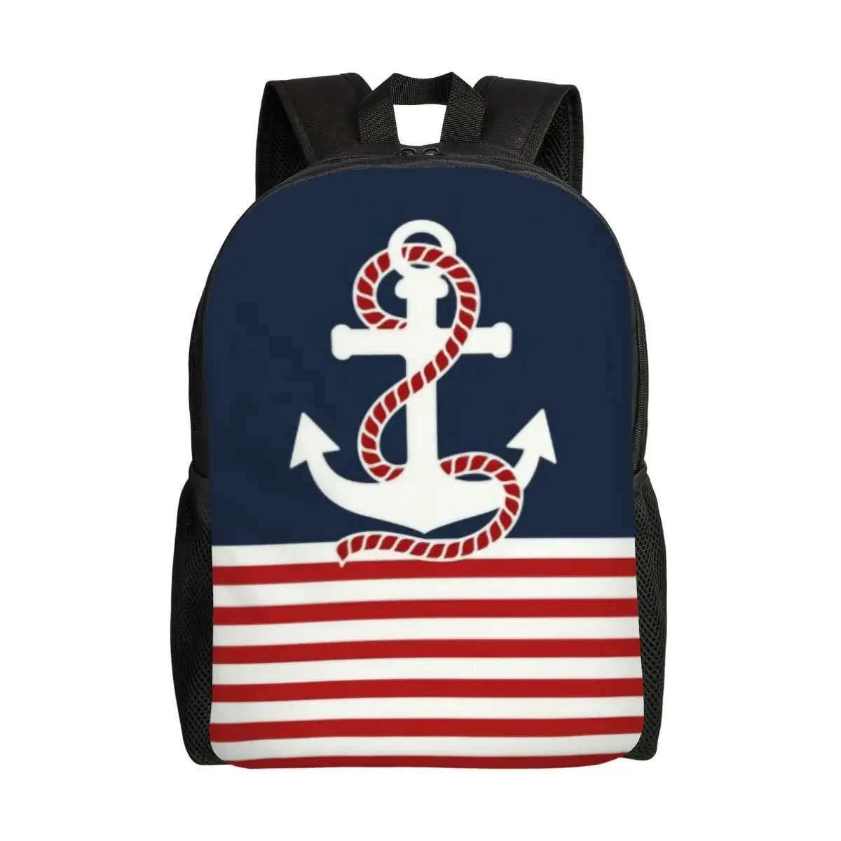 Navy Blue Stripes Nautical Anchor Boat Pattern Travel Backpack Men Women School Computer Bookbag College Student Daypack Bags