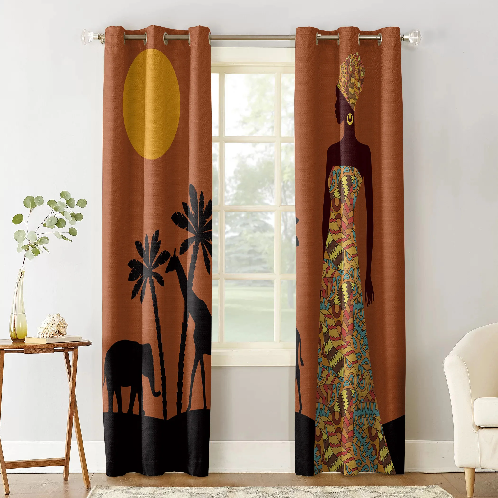 Black Woman African Savannah Tropical Landscape Window Curtains Living Room Curtain Home Decor