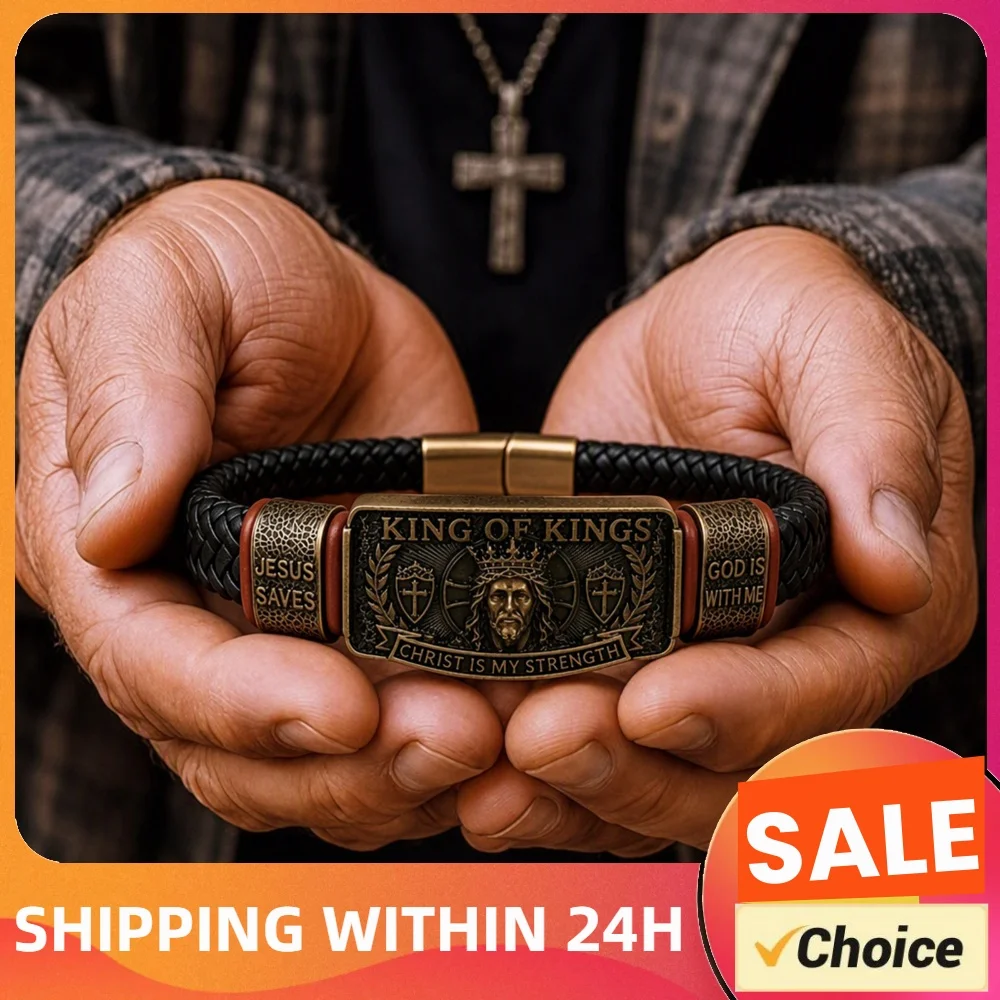 King of Kings Faith Bracelet Multi-Purpose Adjustable Christian Wristband Christian Braided Wristbands Gift for Men Husband Dad