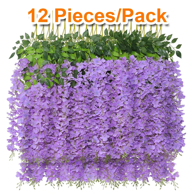 

12pcs Artificial Wisteria Flowers String Hanging Garland Outdoor Wedding Garden Arch Decoration Home Party Decor Fake Flower