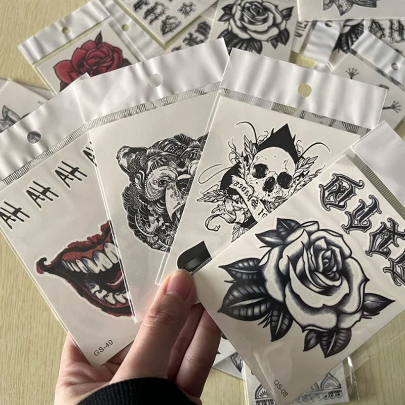 Waterproof Temporary Tattoo Sticker Hand Back Flash Tatto Rose Flower Lion Hand Fingers Body Art Arm Fake Tatoo 1pcs