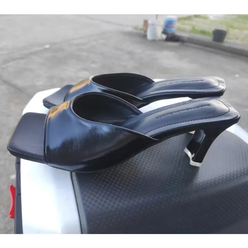 Sexy High Heels Slippers Female Designer Woman Shoes claquette femme New Fashion Summer slipper Square Toe Ladies Mules