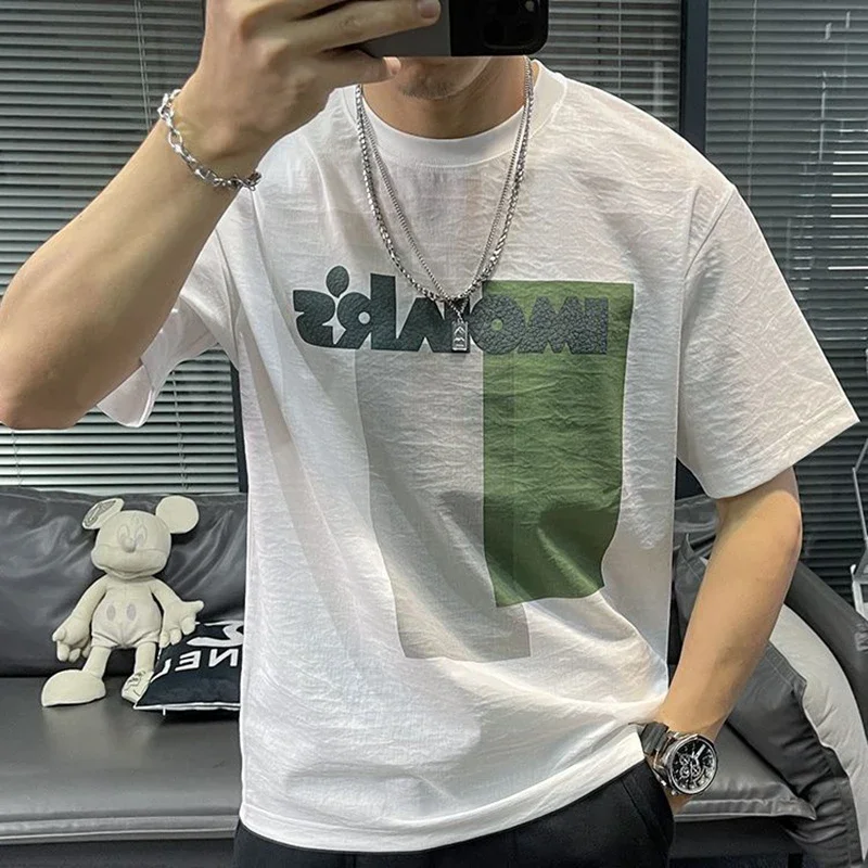 

LIBIELIY Fashion O-Neck Printed Letter Casual T-Shirts Men's Clothing 2025 Summer New Loose Short Sleeve Punk Tops England Tee S