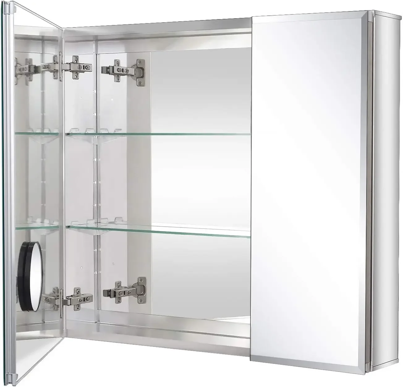 Bathroom Mirror Medicine Cabinet Aluminum Storage Cabinet 30 x 26 inch Beveled Edge Frameless Double Sided Mirror Door