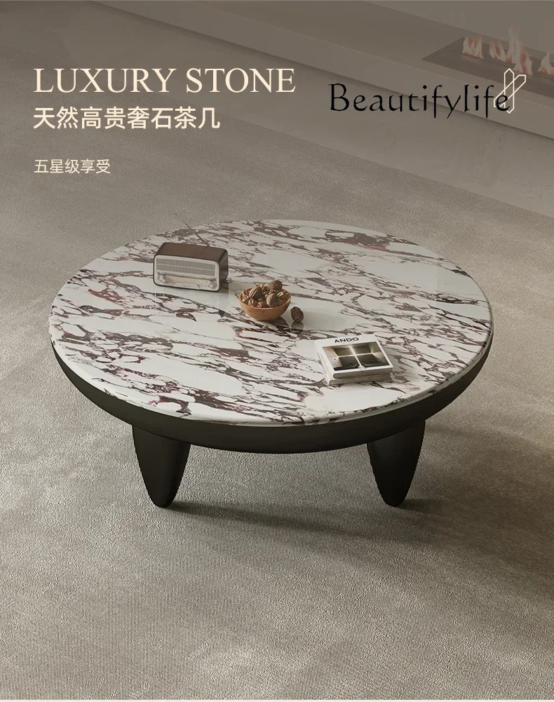American-Style Natural Luxury Marble Tea Table High-End Retro French Living Room Home round Coffee Table image 2