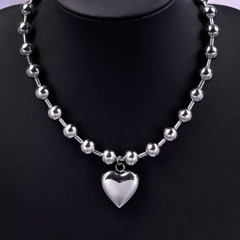 100% الفولاذ المقاوم للصدأ القلب قلادة قلادة للنساء اكسسوارات فتاة الخرز سلسلة القلائد خمر موضة Kpop مجوهرات المختنق #5