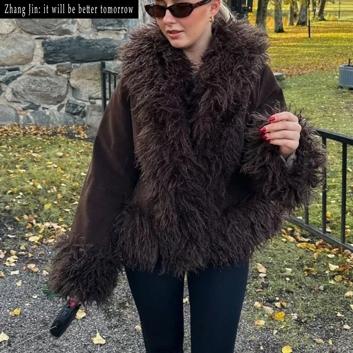 

Real ot Faionable Women's All-Match Slimming Artificial Fur Jaet Warm High-End Fluffy Top Casual Sle Long Sve Coat