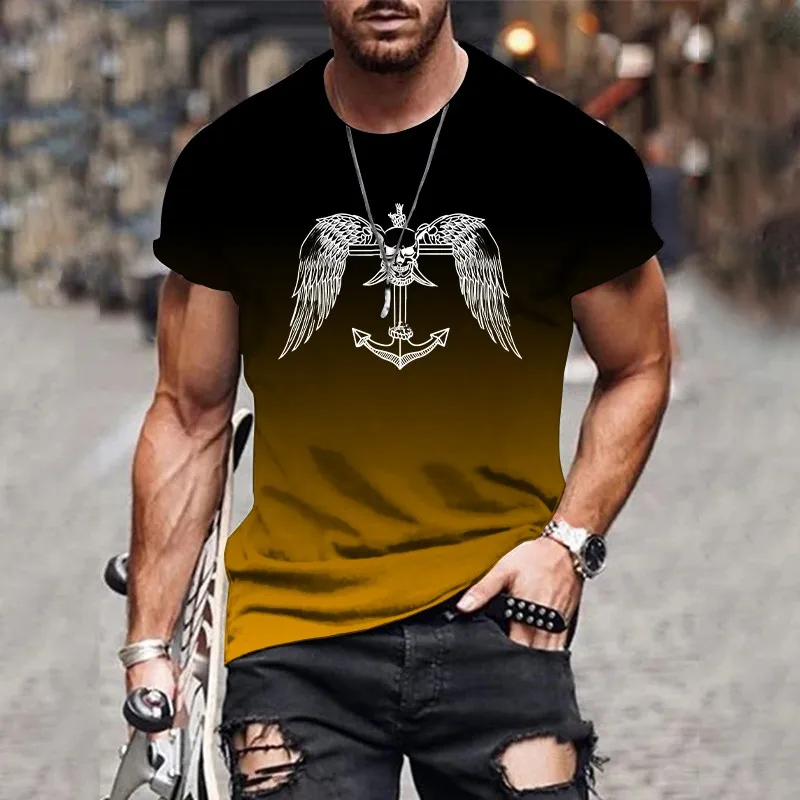 Sports style 3D men's gradient T-shirt summer 2024 best-selling daily versatile casual fashion casual jogging top