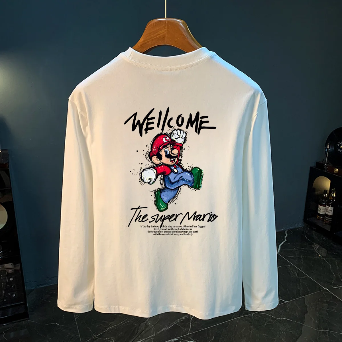 تي شيرت رجالي مطبوع بأكمام طويلة ورقبة مستديرة مقاس كبير متعدد الاستخدامات ملابس رجالية عصرية للخريف والشتاء نمط جديد من القطن...