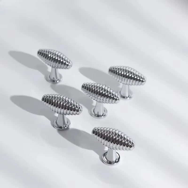 Solid Brass Ribbed Drawer Knobs,Gold Conical Threaded Cabinet Pulls, Single Hole Furniture Handles for Dresser Kitchen Cupboard