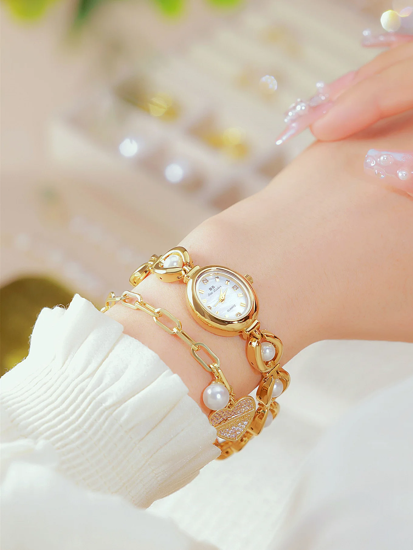 여성용 럭셔리 쿼츠 손목시계, 여성용 스테인레스 스틸 패션 시계, 방수 팔찌 합금 비즈니스 시계