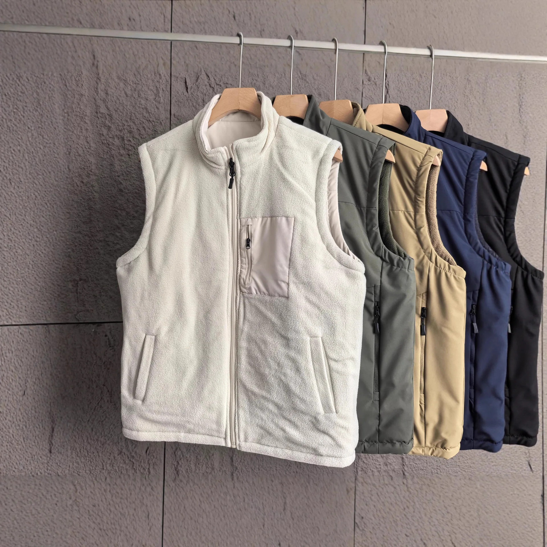 Двусторонний можно носить! Американский осенне-зимний мужской флисовый воротник-стойка, утолщенный ветрозащитный и теплый жилет, куртка