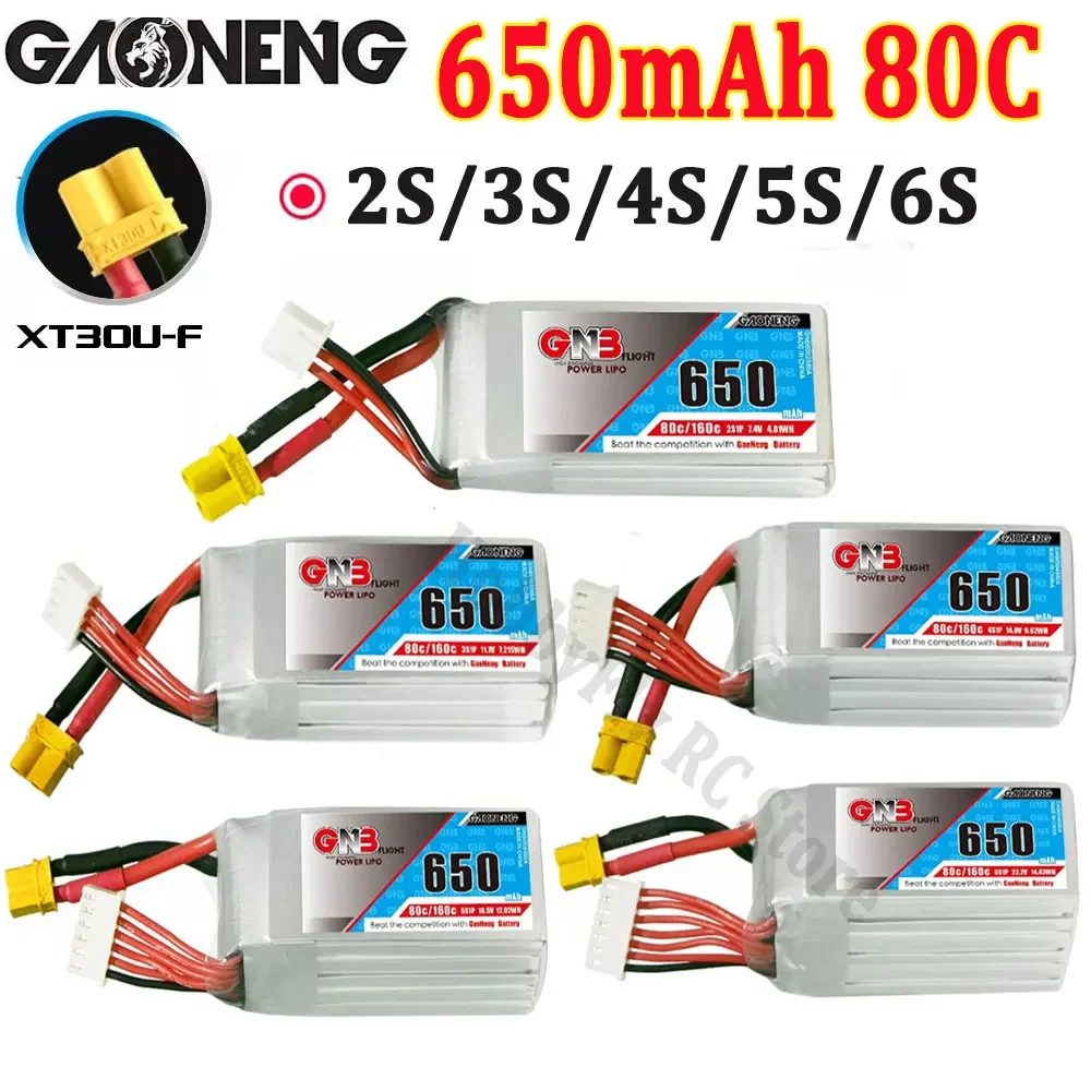 Gaoneng GNB 650mAh 2S 7.4V 3S 11.1V 4S 14.8V 5S 18.5V 6S 22.2V  80C Lipo Battery With XT30 Plug for RC FPV Racing Drone