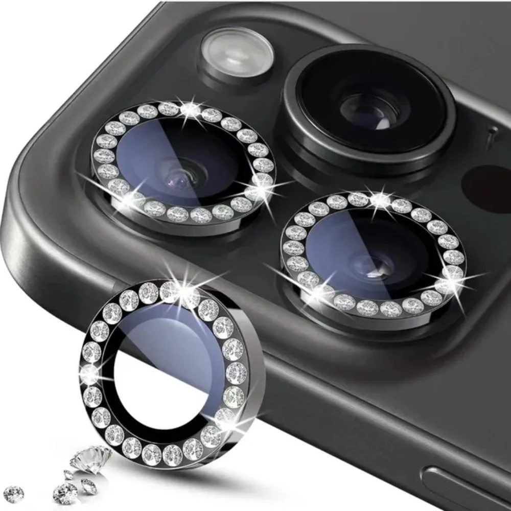 1 Set Kameralinsen-Schutz für iPhone 11 12 13 14 15 16 17 Pro Max Diamant-Metall-Schutzglas Linsenglas