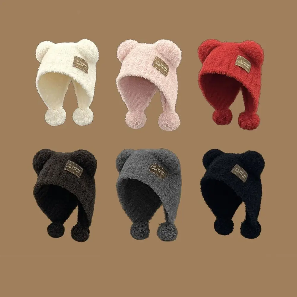 

Fashion Fluffy Little Bear Ears Hat Bear Ears Wool Knitted Cap Woolen Hat All-match Balaclava Hat Female/Girls