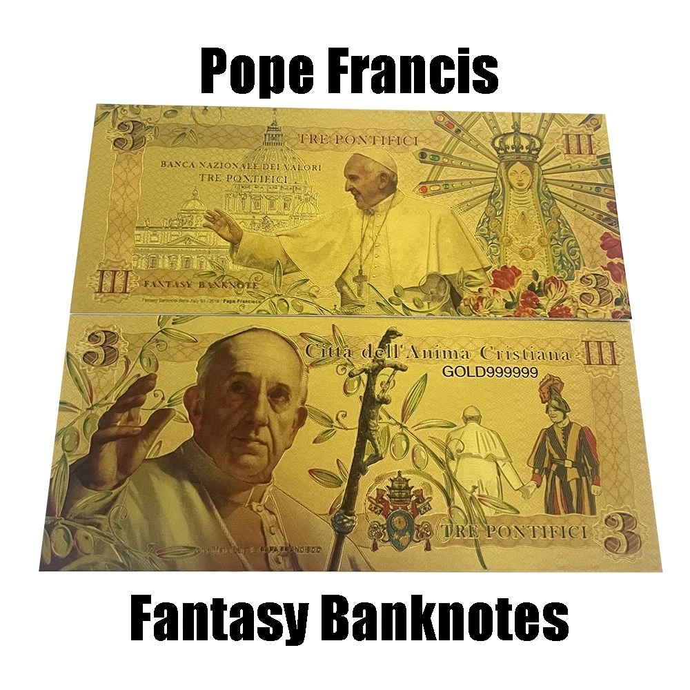 Gold Banknote Italy Rome Pope Francis Jorge Mario Bergoglio PAPA Francisco Citta Dell Anima Cristiana Tre Pontifici Fantasy Card