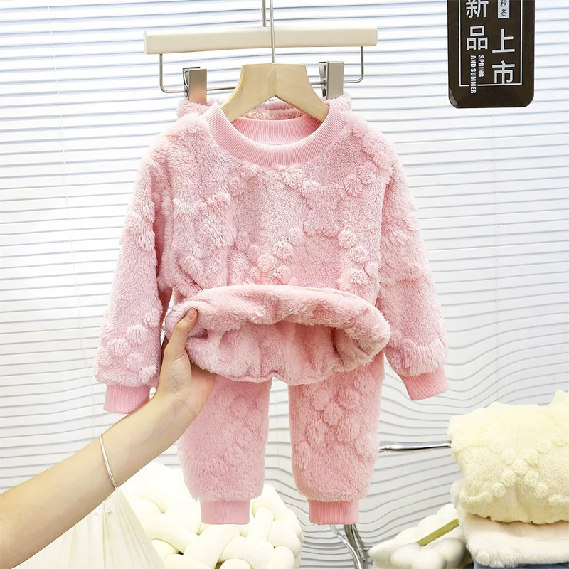 الشتاء دعوى لصبي الأطفال الصوف مجموعات الفتيات رشاقته القمم السراويل 2 قطعة الاطفال ملابس خاصة الدافئة وتتسابق جديد طفل رضيع الخريف الملابس #4