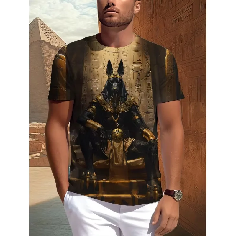 Men Anubis T Shirt Egyptian God Jackal Graphic Short Sleeve Mythology Casual Tee