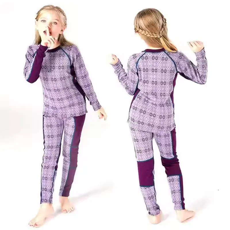 Supersoft Merino Wool Kids Base Layer Thermal Underwear Set 200gsm Long John's Baby Girls Boys Top And Pants Kinsei view 3