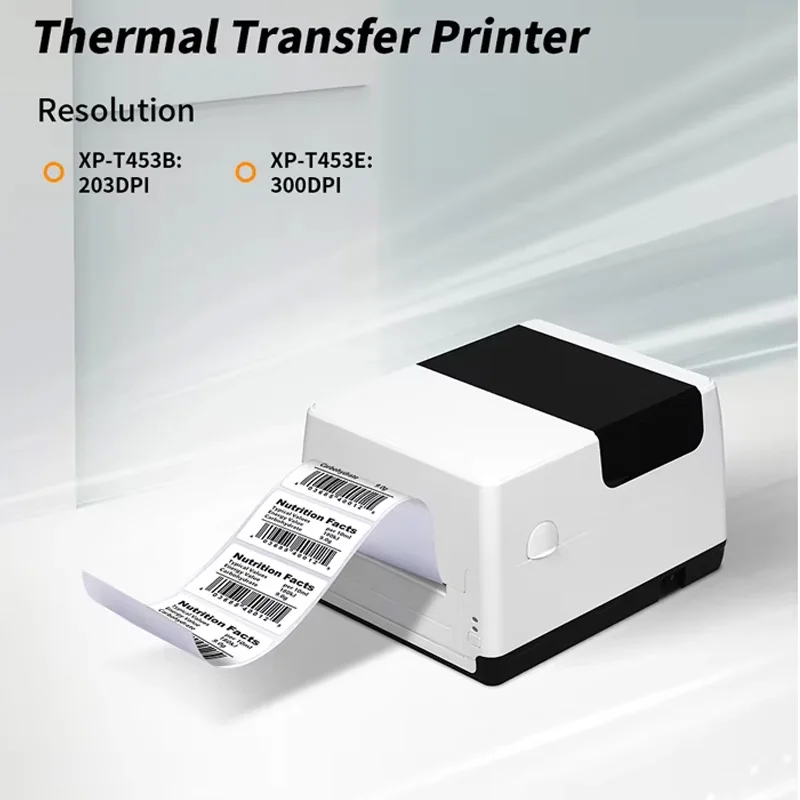 

XP-T453B T453E Thermal Transfer Direct Thermal BarCode Printer 4inch for Cloth Tag Jewlery Tag Retail Greeting Cards Wash Labels