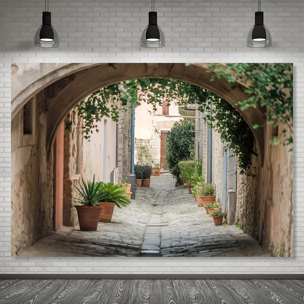 Rustic Italian Village Alley Tapestry Mediterranean Wall Hanging European Street Scene Decor Print Farmhouse Style Art