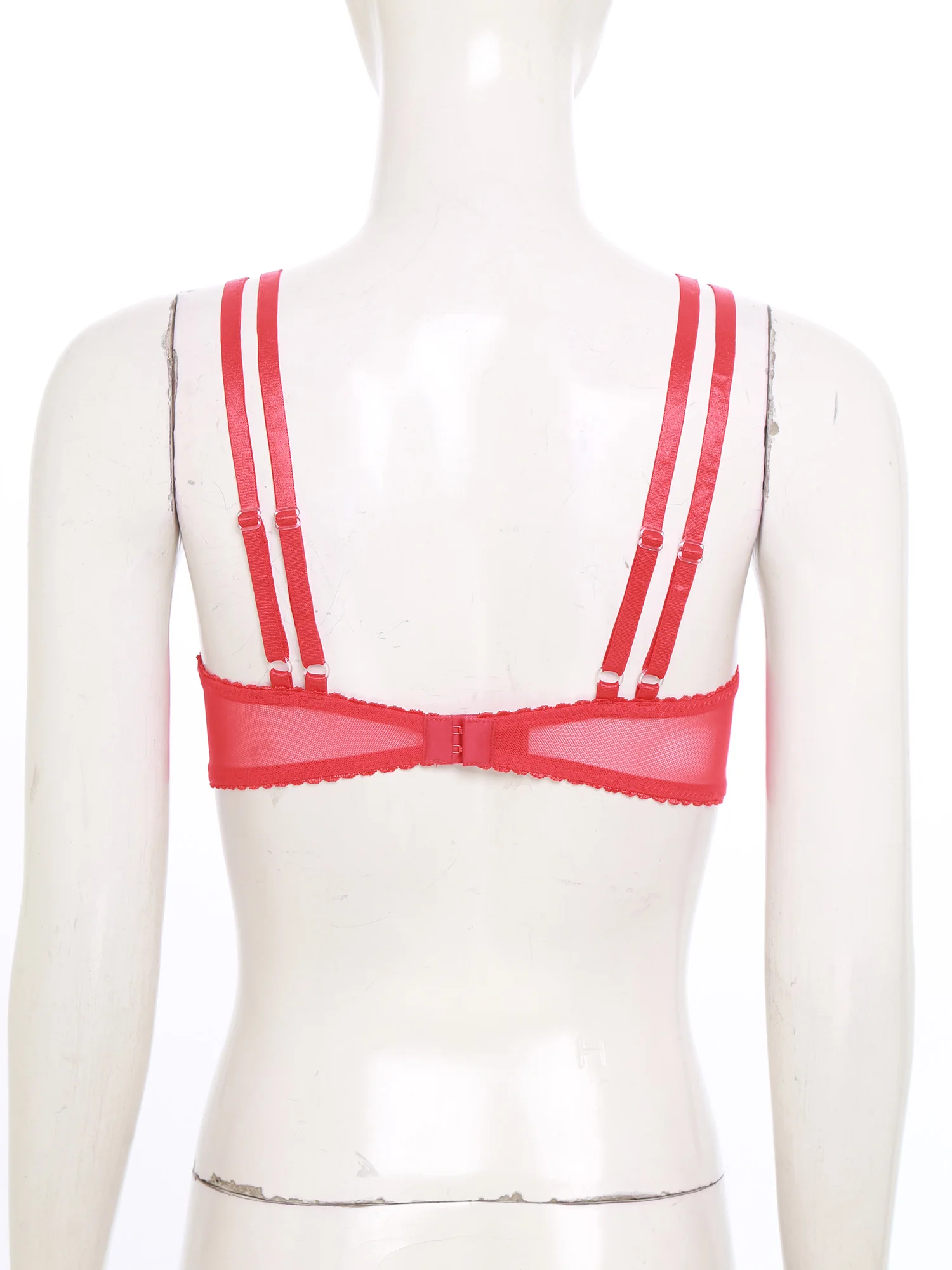 Womens 1/4 Lace Cups Bra Lingerie Underwired Double Shoulder Straps Push Up Balconette Tops for Dating Night Rave Party