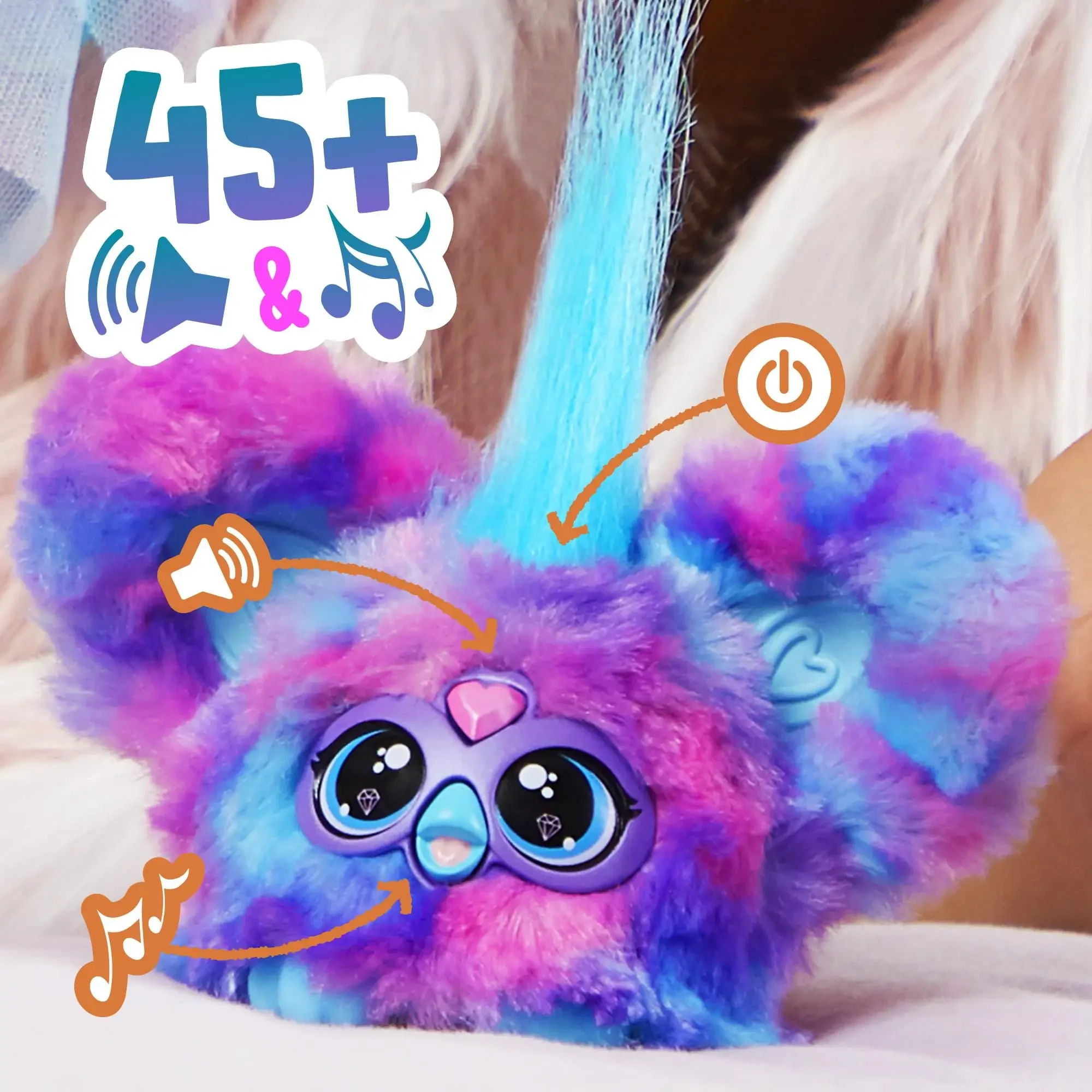 Furby Furblets-Mini peluche électronique, jouet coule, Hip-Bop, Luv-Lee, Pix-Elle, Ray-Vee, chant, vocalisation