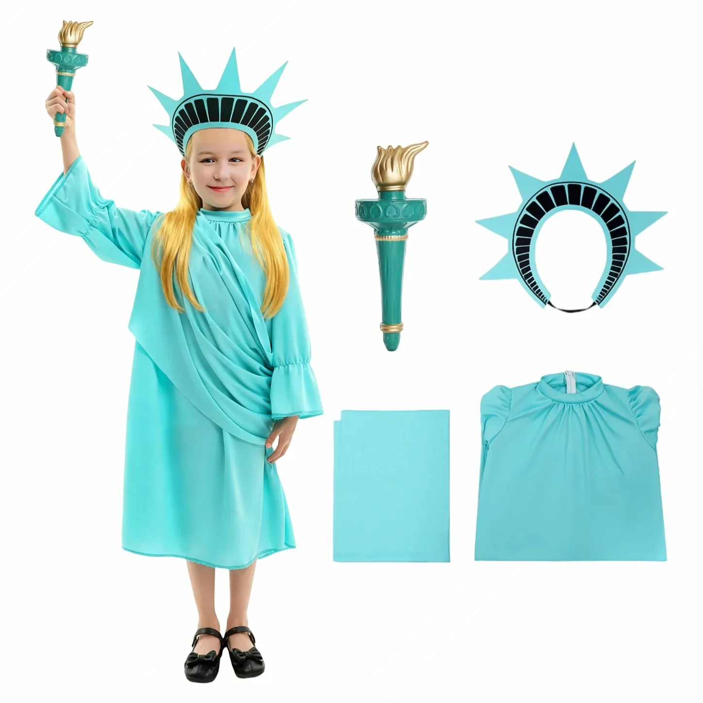 Divertido Disfraz de la Estatua de la Libertad para Niños, Accesorios de Cosplay para Fiestas