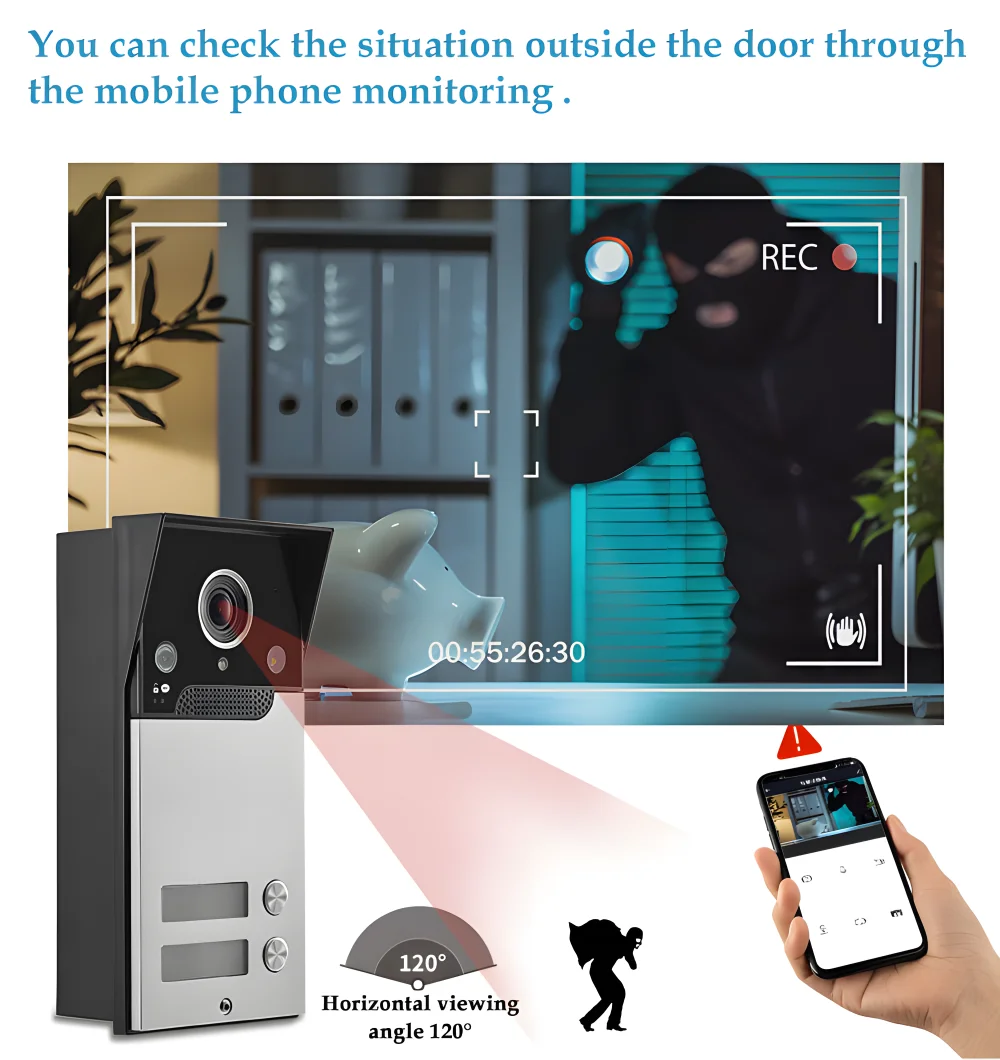 7 Inch Tuya WiFi Video Intercom in Private House Smart Interphone Doorbell Camera Door Entry System for 2 3 4 Home Apartment