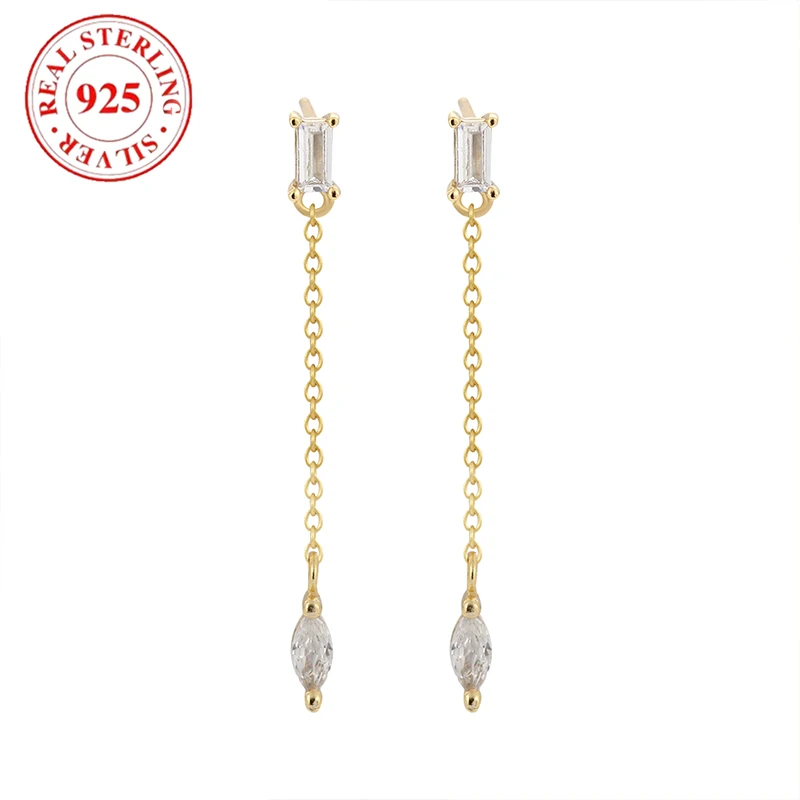 

925 Sterling Silver Tassel Chain Zirconia Women's Earrings Hypoallergenic Simple Earrings Suitable for Women's Party Jewelry