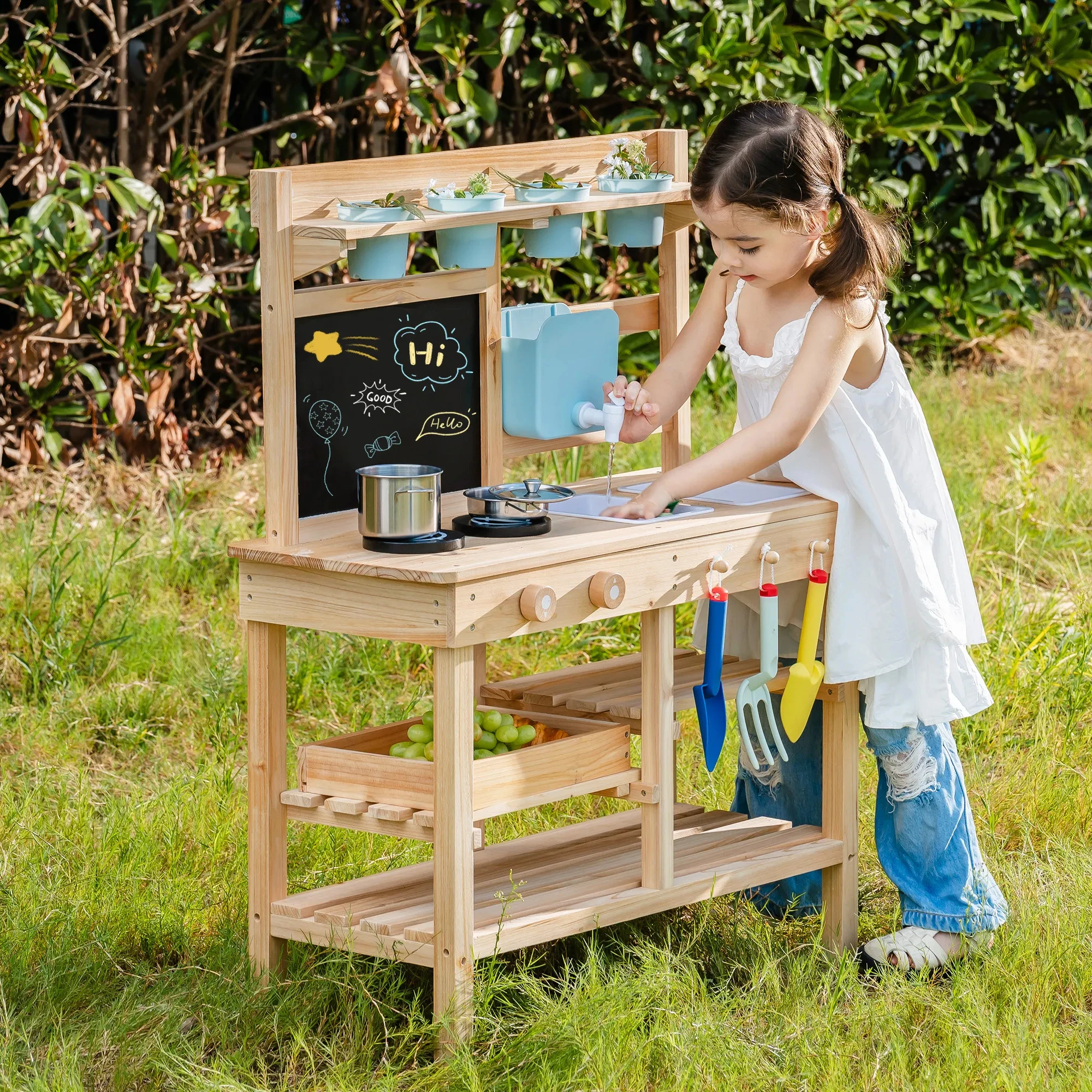 Kids Outdoor Chalkboard - ROBUD Holz-Gartenküche für draußen mit echter