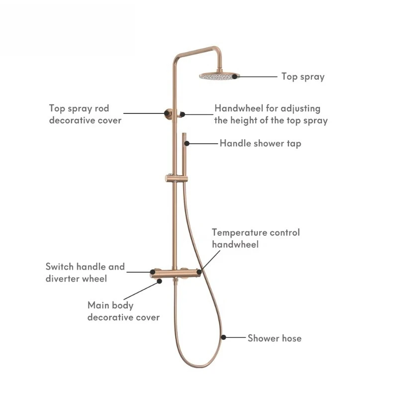 Modern gold-plated bathtub thermostatic mixing faucet shower set Double handle valve Hot and cold water rain shower set