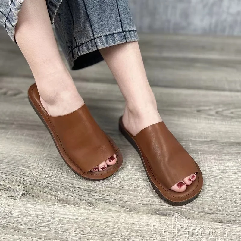 Careaymade-Summer pure handmade shoes,Art all-match genuine leather simple casual flat sandals,Women sandy beach sandals