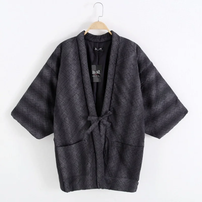 

Traditional Japanese Hanten / Haori Jacket Men Padded Quilted Cotton Winter Coat Unisex Loose-Fit Kimono Cardigan Robe