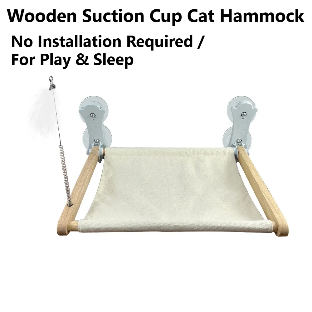 Foldable Suction Cup Cat Hammock with Plush Wooden Window Perch New Pet Supplies