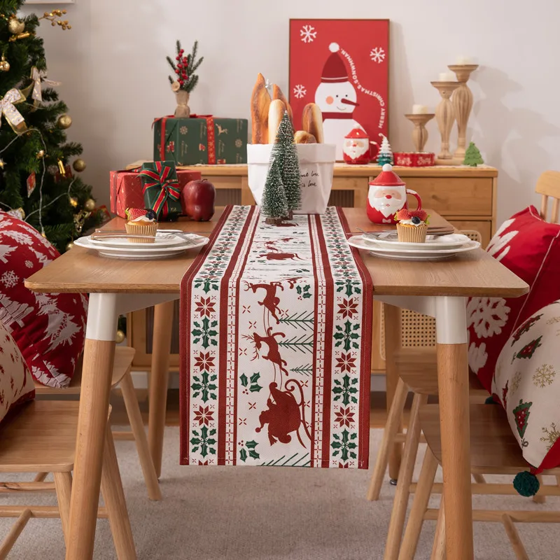 Simple Christmas Table Runner Polyester Cotton Digital Printed Christmas Table Runners Bed Tail Flag Placemat Table Cloths