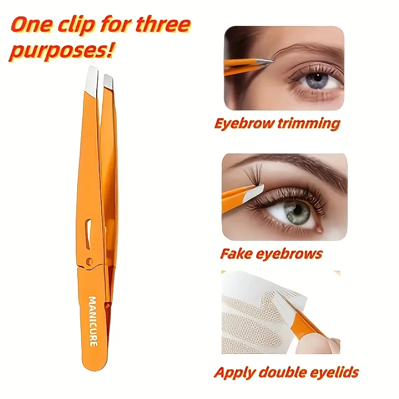 Professional Stainless Steel Eyebrow clip Precision Tweezers for Hair Removal High-Precision Slant Tip with Ergonomic Handle