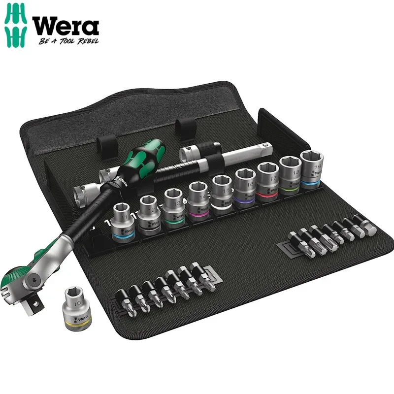 WERA 05004076001 Zyklop kecepatan Set Ratchet 1/2 "Drive metrik 28 buah bebas berputar Ratchet kepala operasi sederhana