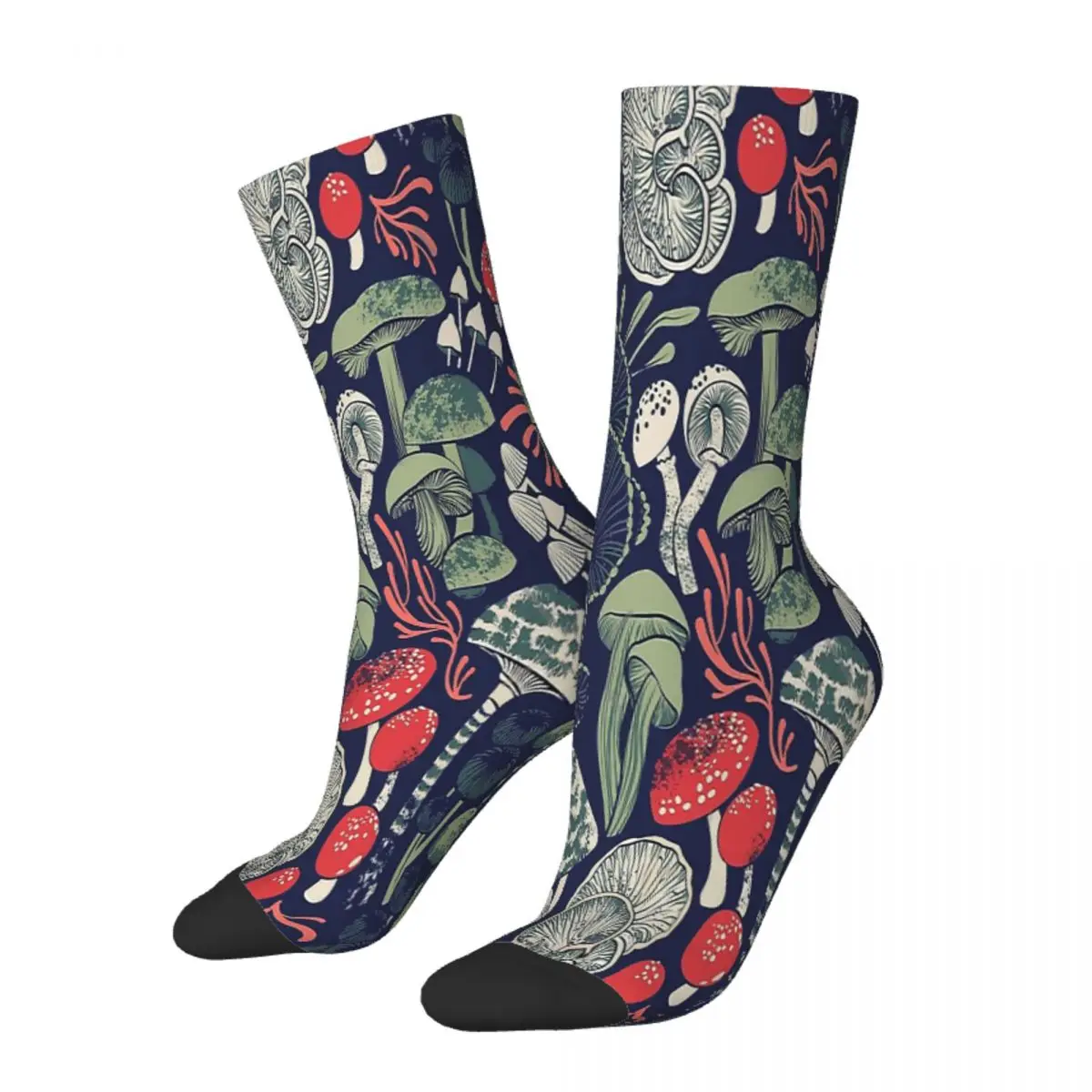 

Mystical Fungi Midnight Blue Background Sage Mushroom Mushrooms Forest Socks Male Mens Women Winter Stockings Hip Hop