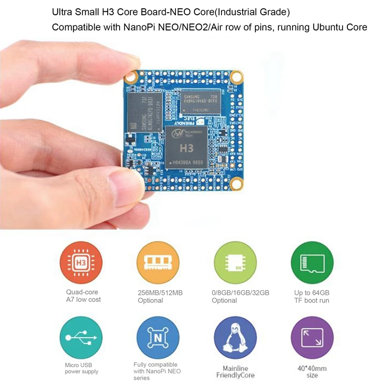 Nanopi NEO Core Board Iot Placa de Desenvolvimento DDR3 RAM Allwinner H3 Quad-Core Cortex-A7 Ubuntucore