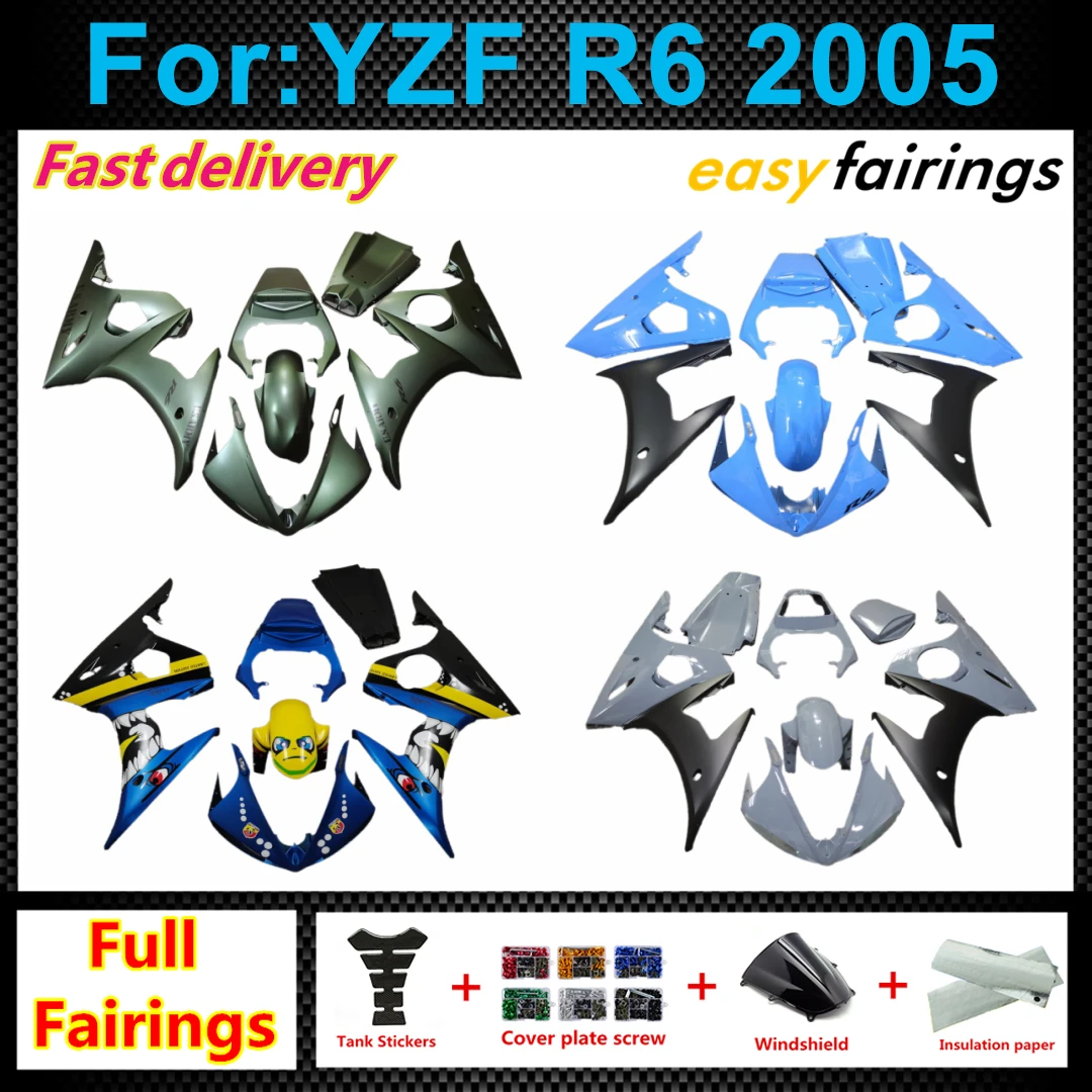 Complete Bodywork Fairing Panels Kit For R6 R6S 2005‑2009 Aftermarket ABS Fairings Set Pre‑Drilled Holes Motorcycle Parts
