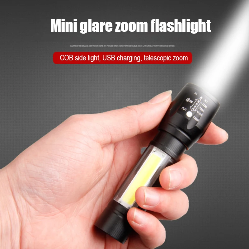 

Mini Rechargeable LED Flashlight COB+XPE Portable Torch Camping Lantern Zoomable Focus Light Tactical Flashlight with Pen Clip