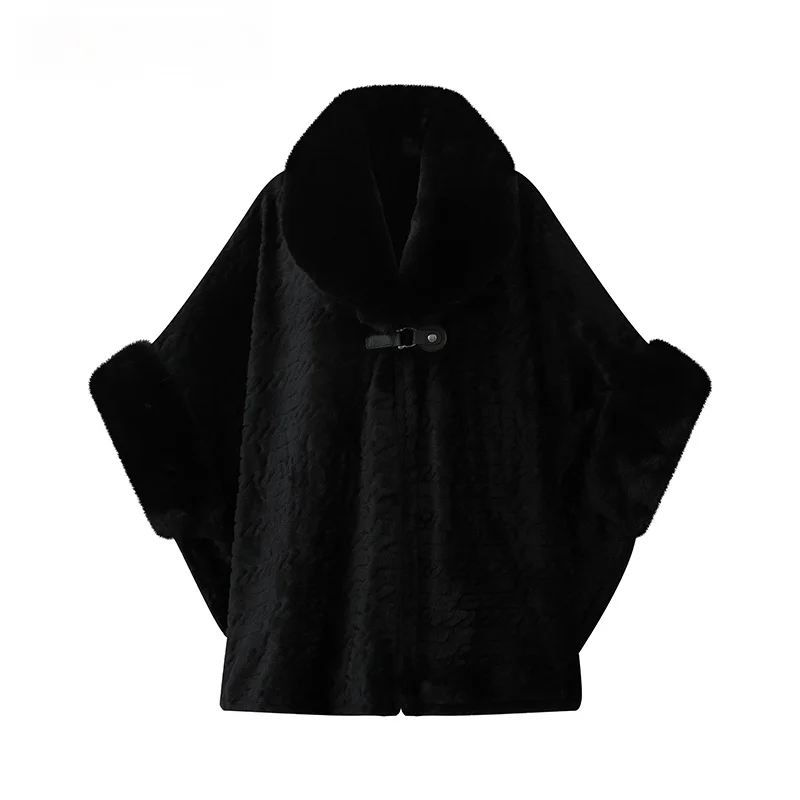 Women's Knitted Faux Fur Collar Cape Shawl with Fleece Lining Thick Warm Cozy for Winter Outdoor Daily Wear