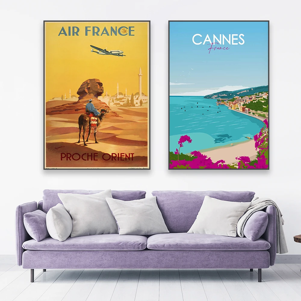 1pc frameless Retro City St Tropez Poster France Wall Art Travel Vintage Poster French Riviera Nice Travel Canvas Painting Offic - view 3