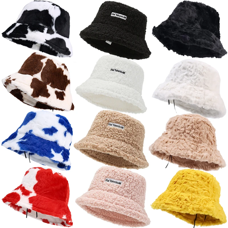 Thick Lamb Wool Bucket Hat  Faux Fur Fisherman Hats Women Girls Outdoor Winter Warm Fluff Caps Bowl Hats Autumn Street Caps