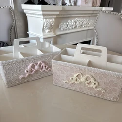 Pink Rose Storage Box Portable Retro Pastoral Home Sundries Fidelous Box Desktop Storage Basket Elegant Lace Pearl Bow Ornaments