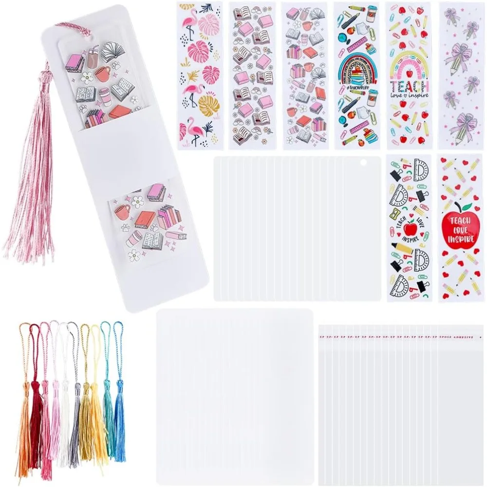 DIY Bookmake Making Kits Including Transparent Acrylic Board Blank Paper Card Tassels UV Stickers Mixed Color